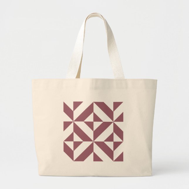 Bolsa Tote Grande Padrão de Cubo de Deco Geométrico de Plum (Frente)