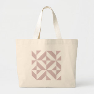 Bolsa Tote Grande Padrão de Cubo Deco Geométrico Bege-Roxo