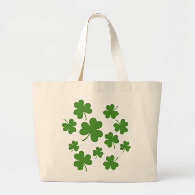 Bolsa Tote Grande Padrão de Dia de São Patrício Shamrock Clover (Frente)