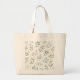 Bolsa Tote Grande Padrão de Folhas Botânicas Verde Suave