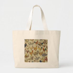 Bolsa Tote Grande Padrão de Galo Antigo: Arte de Casa de Campo
