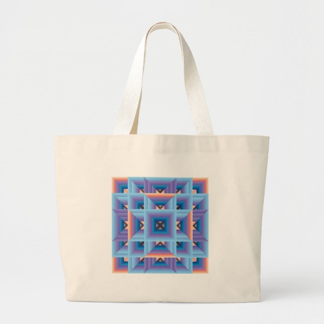 Bolsa Tote Grande Padrão de inclinação 3 em azul e roxo (Frente)