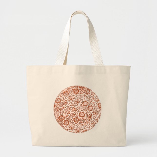 Bolsa Tote Grande Padrão de Malva de William Morris: Floral Terracot (Frente)