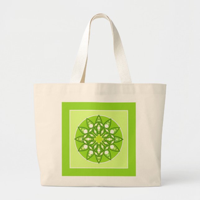 Bolsa Tote Grande Padrão de Mandala em tons de verde limão (Frente)