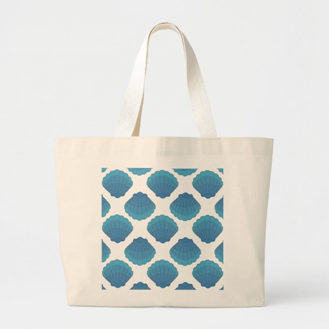 Bolsa Tote Grande Padrão de Mosaico da Caça Azul (Frente)