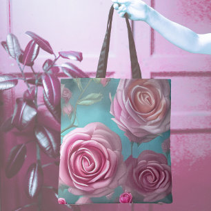 Bolsa Tote Grande padrão de rosa no visual da safra