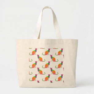 Bolsa Tote Grande Padrão de Silhueta de Gato de Poli Baixo