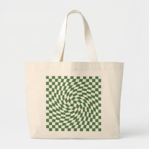 Bolsa Tote Grande Padrão de Verificação Verde Azul e Branco