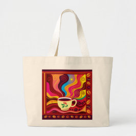 Bolsa Tote Grande Padrão de Xícara de Café Fumegante