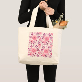 Bolsa Tote Grande Padrão Floral Rosa com Flores Elegantes
