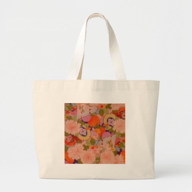 Bolsa Tote Grande Padrão Floral Rosa de Flor Kimono (Frente)