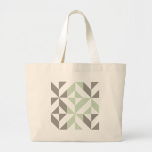 Bolsa Tote Grande Padrão Geométrico do Cubo do Deco Verde Sage e Sil