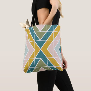 Bolsa Tote Grande padrão geométrico em tons de Pastel Earth