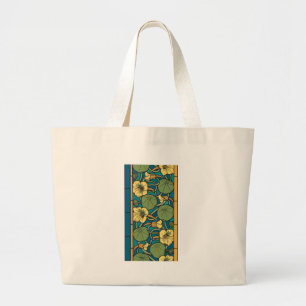 Bolsa Tote Grande Padrão Nouveau da Flor Nasturtium Amarelo Azul