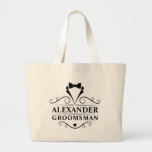 Bolsa Tote Grande Padrinho de casamento Preto<br><div class="desc">Padrinho de casamento Preto de Casamento Grande Saco de Tote ou Saco de Presente Favorito</div>