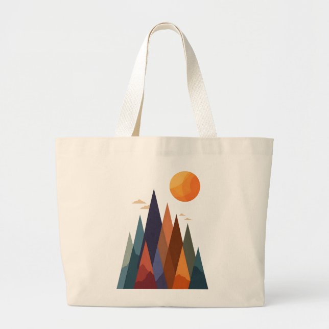 Bolsa Tote Grande Paisagem com Montanhas e Sol (Frente)