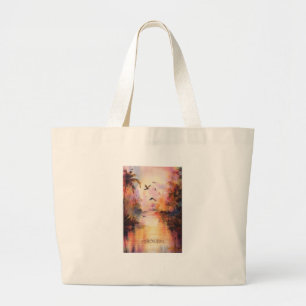 Bolsa Tote Grande Paisagem Tropical Paraíso Sunset Serene