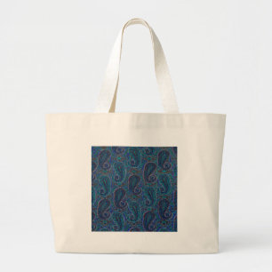 Bolsa Tote Grande Paisley Blue Indian Boho Art Pattern