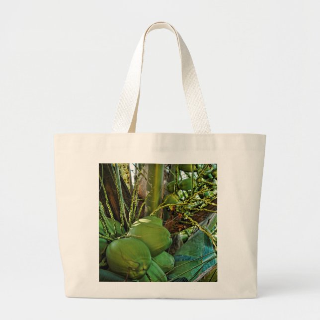 Bolsa Tote Grande Palmeiras da Ilha das Coconutas Verdes Tropicais (Frente)