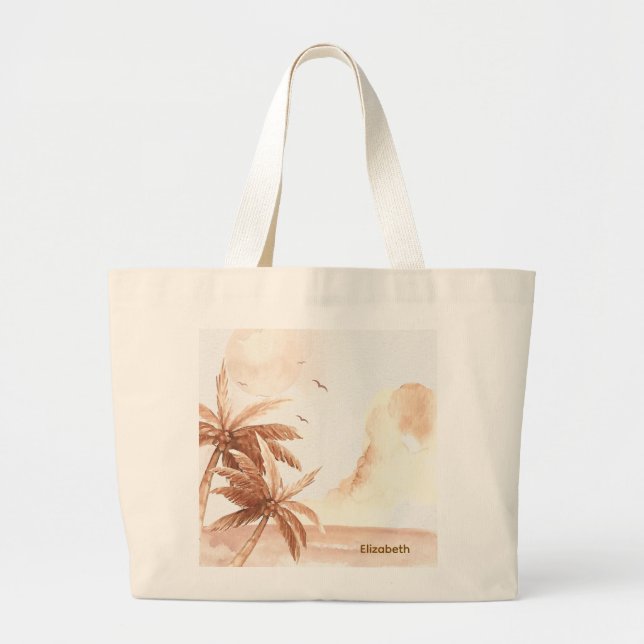 Bolsa Tote Grande Palmeiras Tropicais Rústicas (Frente)