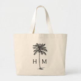 Bolsa Tote Grande Palmetto Palmo preto e branco Monograma