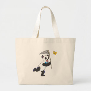 Bolsa Tote Grande Panda que persegue a borboleta