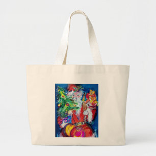 BOLSA TOTE GRANDE PAPAI NOEL COM ÁRVORE E PRESENTES DE NATAL