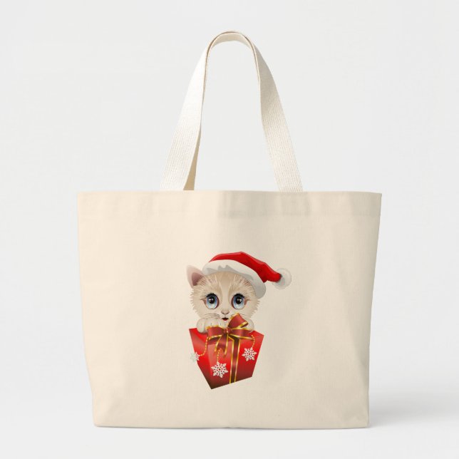 Bolsa Tote Grande Papais noeis de Natal de Kitten com presentes (Frente)