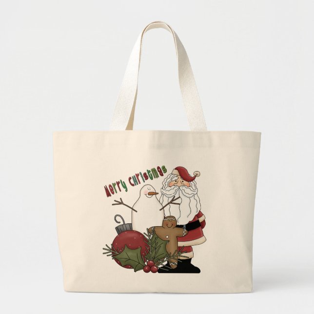 Bolsa Tote Grande Papais noeis de Natal Felizes (Frente)