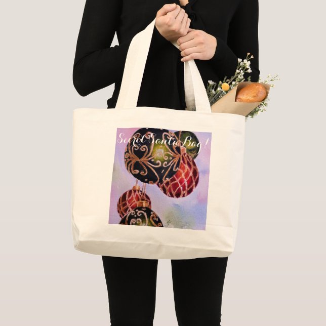 BOLSA TOTE GRANDE PAPAIS NOEIS SECRETOS ENFEITES DE NATAL DOURADOS O (Frente (produto))