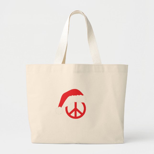Bolsa Tote Grande Papais noeis - Sinal de Paz Ho Ho Ho com Santa Hat (Frente)