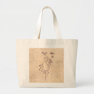 Bolsa Tote Grande Papel de Escrita Antiquado de Flor Selvagem Selvag