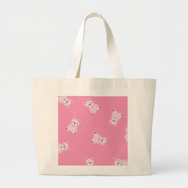 Bolsa Tote Grande "Parada de Ursinho Rosa - Saco de Tota Kawaii" (Frente)