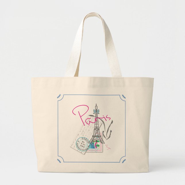 Bolsa Tote Grande "Paris com amor e Torre Eiffel" (Frente)