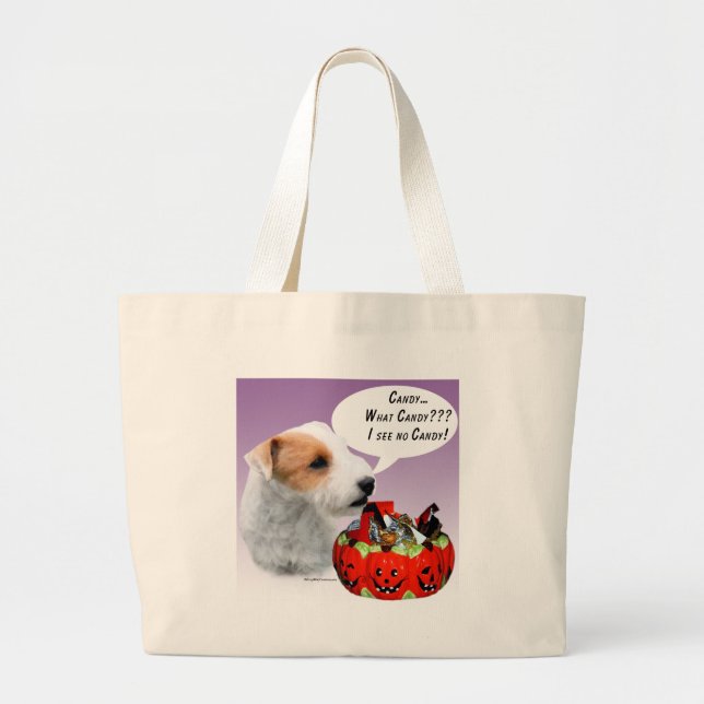 Bolsa Tote Grande Parson Russell Terrier Halloween Candy (Frente)