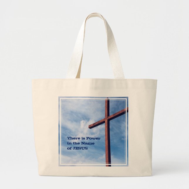 Bolsa Tote Grande Páscoa JESUS Power Name Christian Cross (Frente)