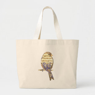 Bolsa Tote Grande Passarinho Fofo com Notas Musicais Personalizar 