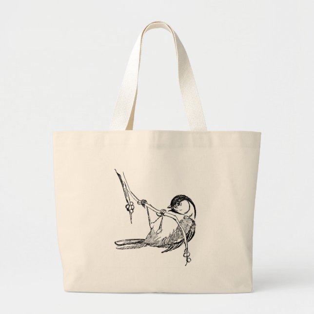 Bolsa Tote Grande Pássaro/Chickadee Preto-Tampado (Frente)