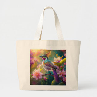 Bolsa Tote Grande Pássaro Fantástico Laranja Cotoso Arco-Íris