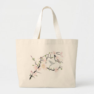 Bolsa Tote Grande Pássaro Flor Rosa