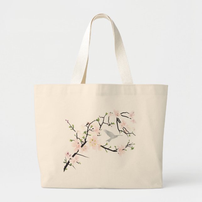 Bolsa Tote Grande Pássaro Flor Rosa (Frente)