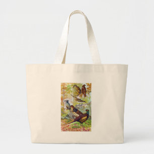 Bolsa Tote Grande Pássaros de jogo 1902 Chromolithograph de pedra