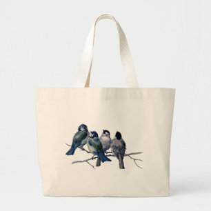 Bolsa Tote Grande Pássaros do vintage em um ramo