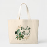 Bolsa Tote Grande Pasta tropical Wreath Greenery & Dourada Bridesmai<br><div class="desc">Folhagem tropical Trendy Greenery e Dourada Wreath Personalizada Bridesmaid Tote Bags - com coroa tropical. Uma ideia divertida de presente de noiva, ou de segurar toda a benção de casamento para as suas damas de honra, numa paleta de cores ousadas de verdes ricos, esmeraldas e ouro. Esta design é perfeita...</div>