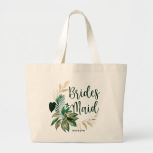 Bolsa Tote Grande Pasta tropical Wreath Greenery & Dourada Bridesmai
