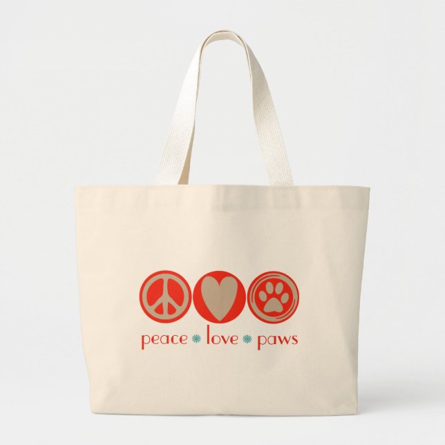 Bolsa Tote Grande Patas do amor da paz (Frente)