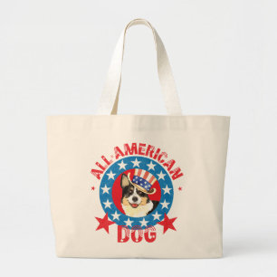 Bolsa Tote Grande Patriótico Cardigan Welsh Corgi Large Tote Bag