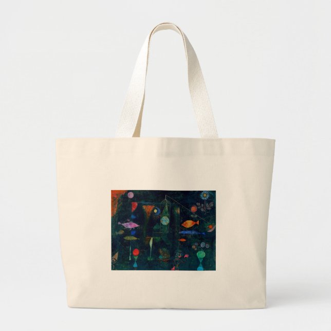 Bolsa Tote Grande Paul Klee Fish Magic Abstrato Pintura Gráfica (Frente)