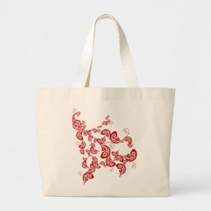 Bolsa Tote Grande Pavão floral vermelho chinês chique oriental