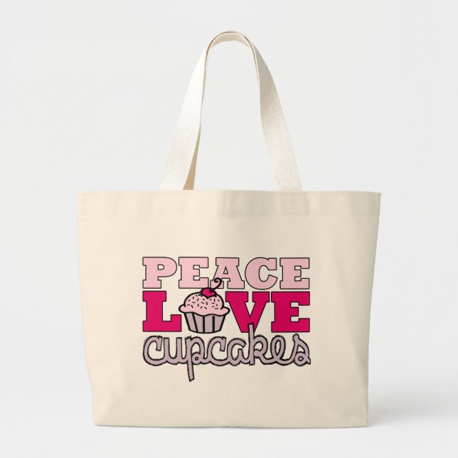 Bolsa Tote Grande Paz, amor & cupcakes! (Frente)